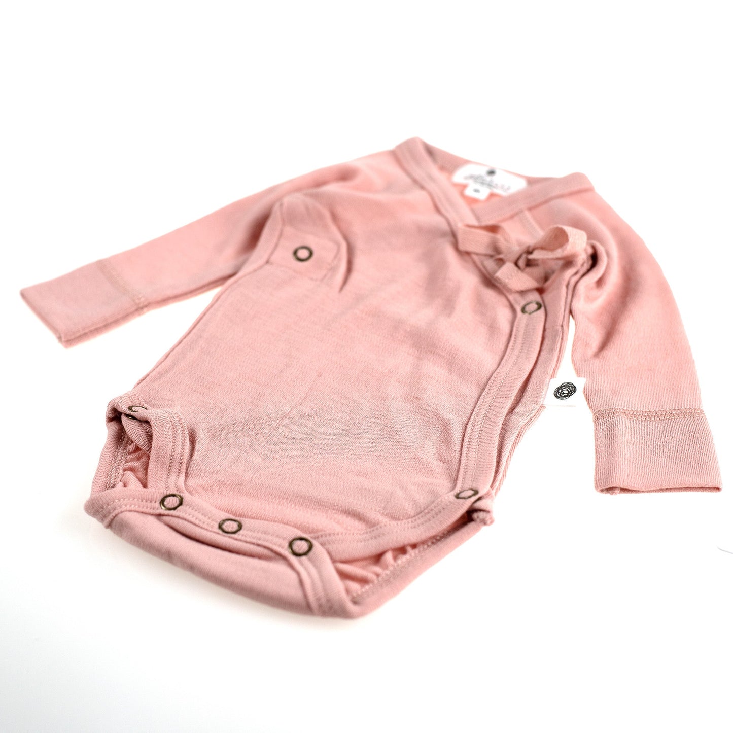 Merinowollen Overslagromper met lint - Lange mouwen - Misty Rose - Lille Barn