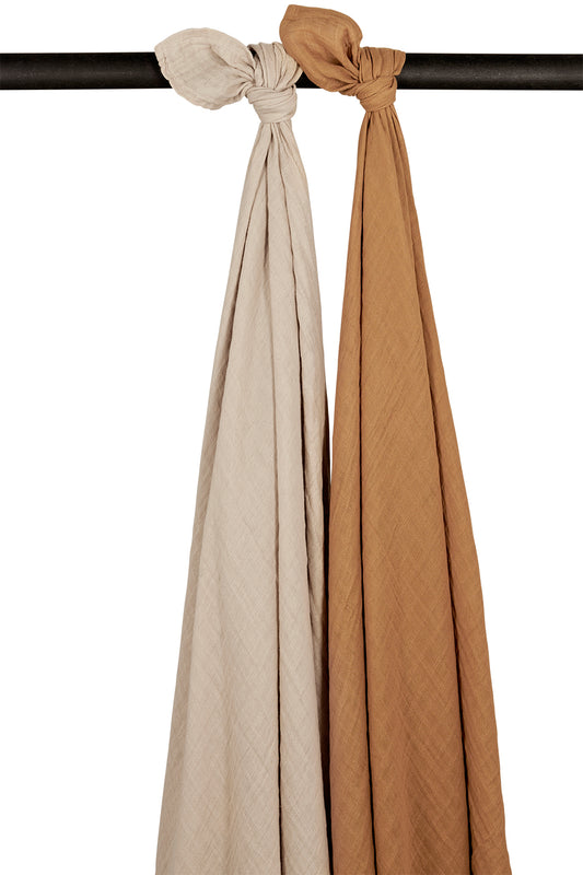 Swaddle - Sand/Toffee - 120x120 cm - set van 2 hydrofieldoeken - Meyco