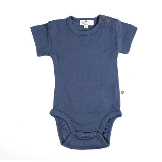 Merinowollen romper - Korte mouwen - Vintage Indigo - Lille Barn