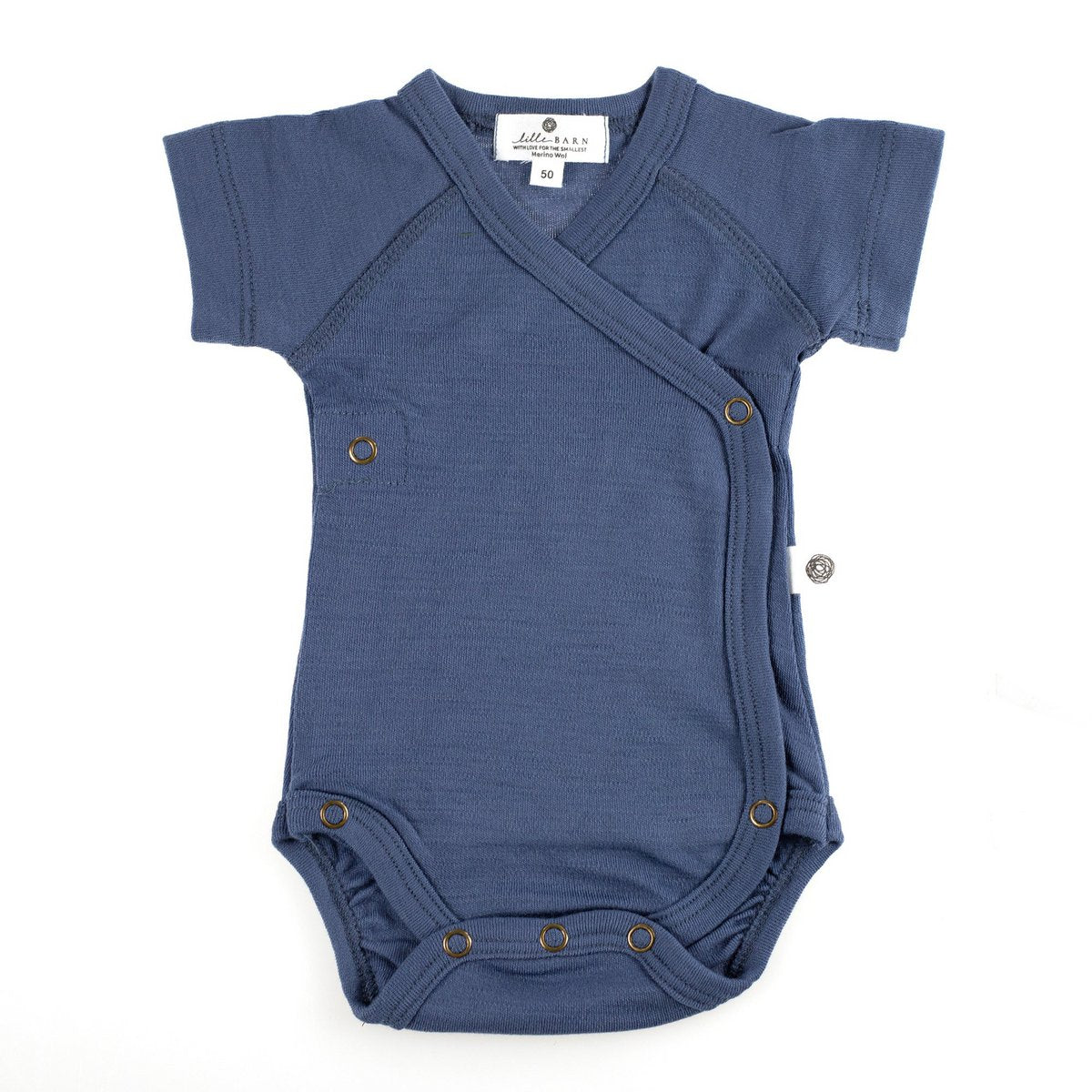 Merinowollen overslagromper - Korte mouwen - Vintage Indigo - Lille Barn