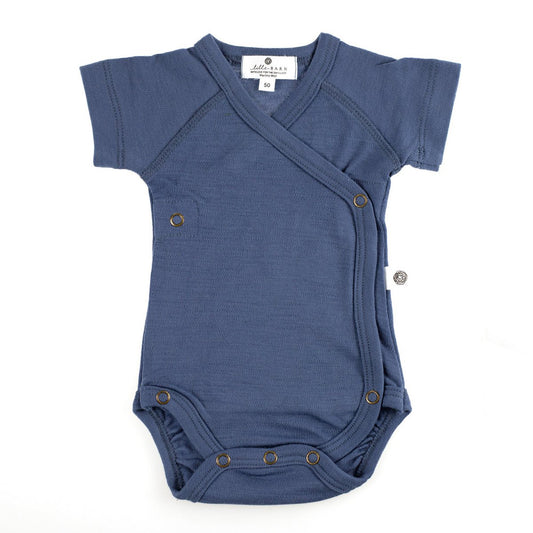 Merinowollen overslagromper - Korte mouwen - Vintage Indigo - Lille Barn