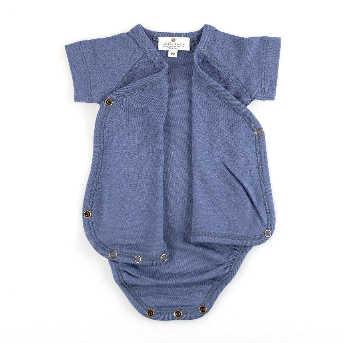 Merinowollen overslagromper - Korte mouwen - Vintage Indigo - Lille Barn